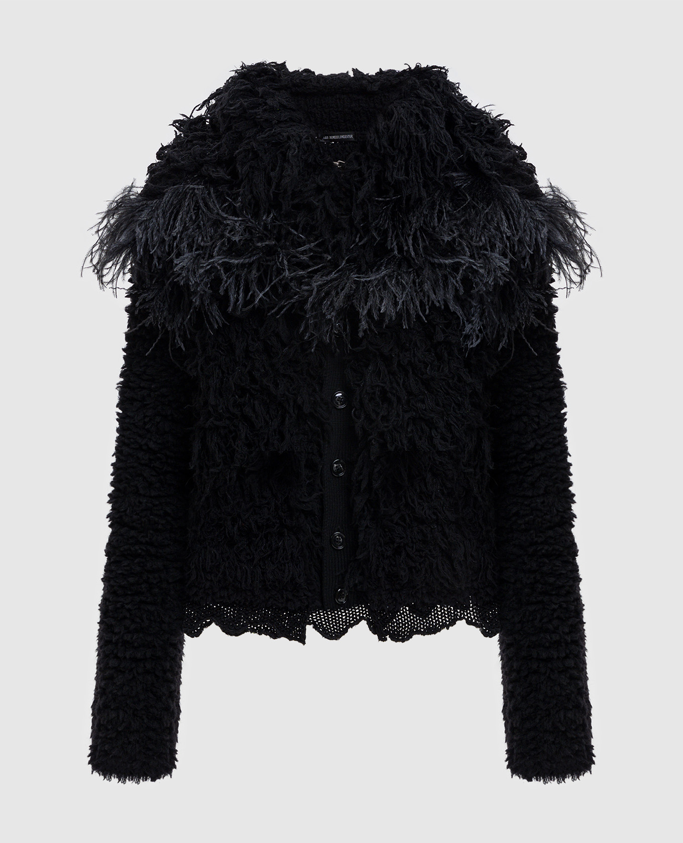 Ann Demeulemeester - Black cardigan with wool and ostrich feathers