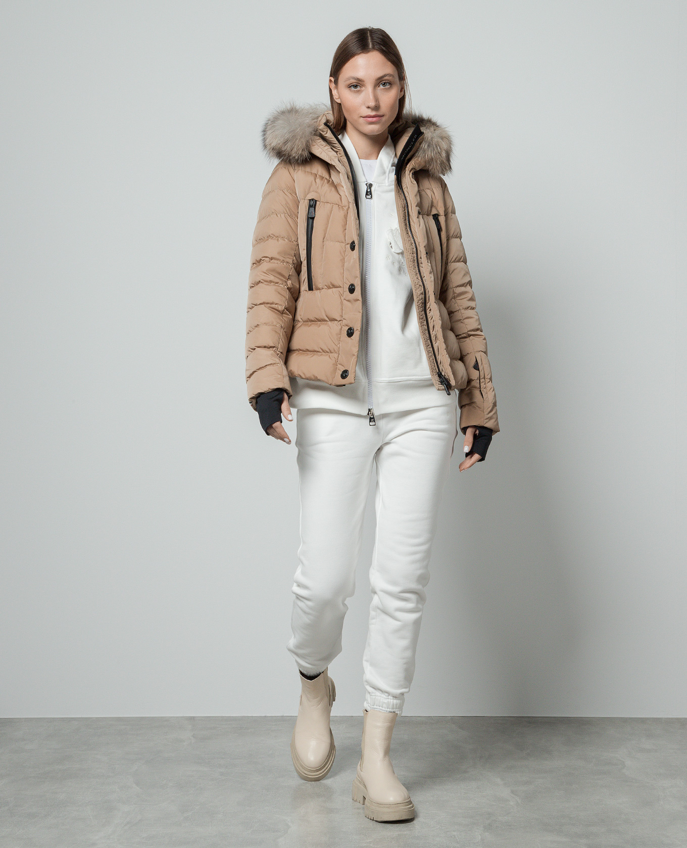 Moncler Grenoble - Beverley brown down jacket with fox fur