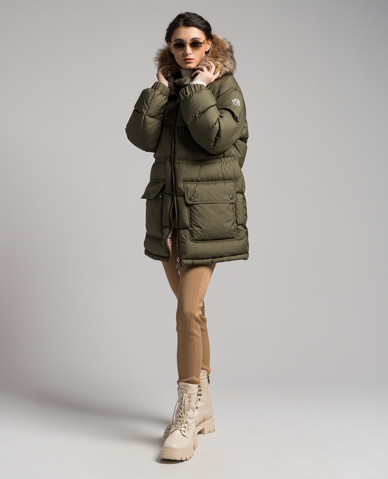 Moncler - Green down jacket with fur 1A0013954A81 - shop with Moncler - Green down jacket with fur 1A0013954A81 - shop with